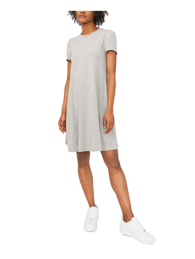 RILEY&RAE Womens Gray Stretch Ruched Heather Pouf Sleeve Crew Neck Above The Knee Shift Dress S