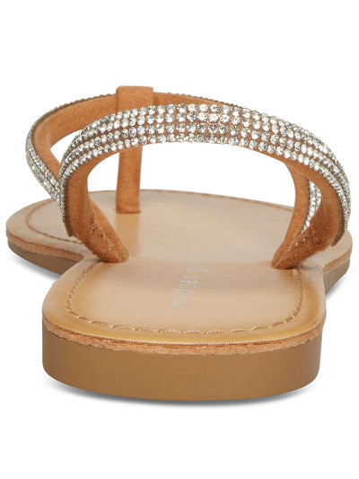 MADDEN GIRL Womens Beige Strappy Slingback Rhinestone Goring Aurra Round Toe Wedge Slip On Thong Sandals 8 M