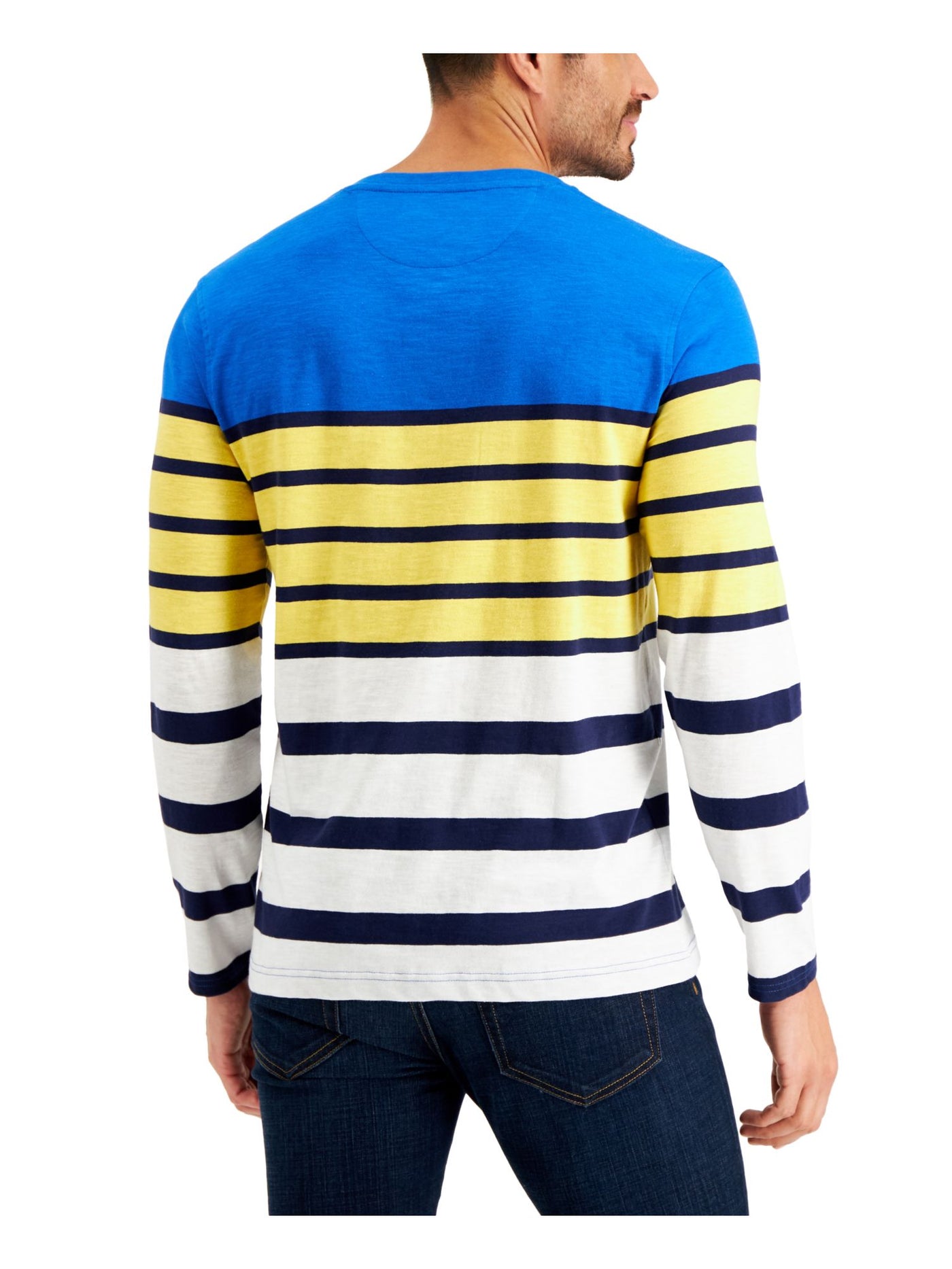 CLUBROOM Mens Blue Striped Classic Fit Henley Shirt S