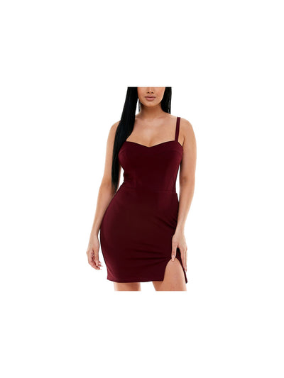 CITY STUDIO Womens Burgundy Stretch Zippered Slitted Darted Lace-up Back Sleeveless Sweetheart Neckline Short Evening Sheath Dress 13