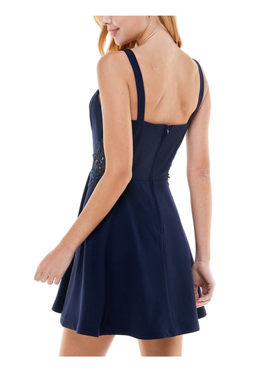 CITY STUDIO Womens Navy Lace Cut Out Floral Sleeveless Square Neck Short Party Fit + Flare Dress 13