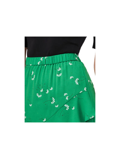 CECE Womens Green Stretch Ruffled Asymmetrical Crossover Front Printed Midi Cocktail Hi-Lo Skirt XL