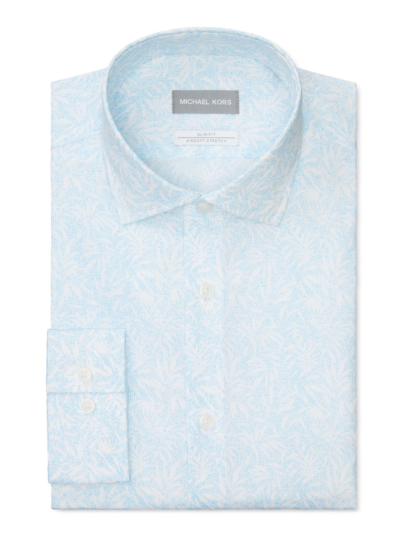 MICHAEL KORS Mens Light Blue Printed Spread Collar Slim Fit Stretch Dress Shirt M 15- 32/33