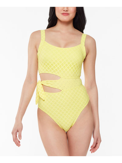 JESSICA SIMPSON Women's Yellow Stretch Removable Cups Cutout Adjustable Full Coverage Sweet Tooth Solids Scoop Neck One Piece Swimsuit XL