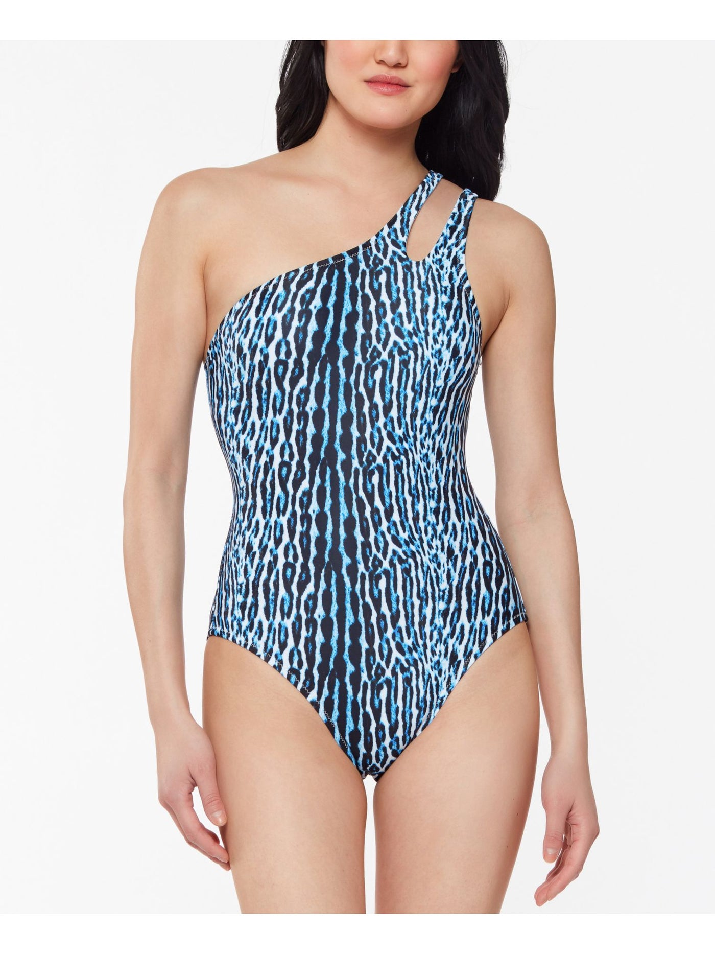 JESSICA SIMPSON Women's Blue Animal Print Sassy Safari One Shoulder One Piece Swimsuit XL