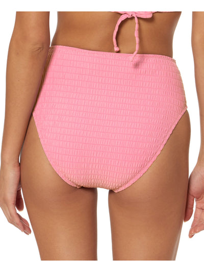 JESSICA SIMPSON Women's Pink Stretch Tie-Front Bikini Smocked Full Coverage High Waisted Swimsuit Bottom M