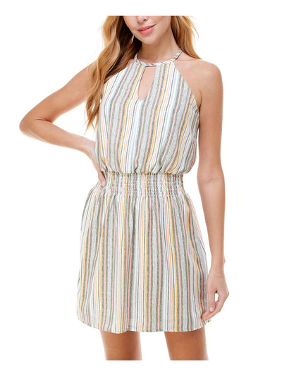 CITY STUDIO Womens Ivory Striped Sleeveless Halter Mini A-Line Dress XXS