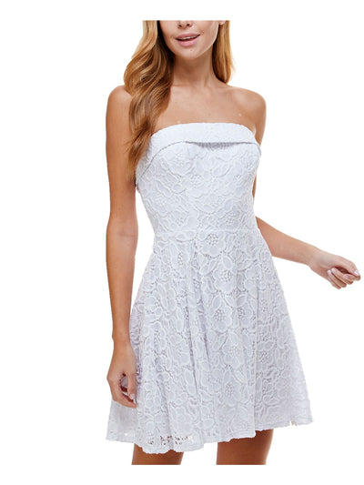 CITY STUDIO Womens Zippered Lace Sleeveless Strapless Short Evening Fit + Flare Dress