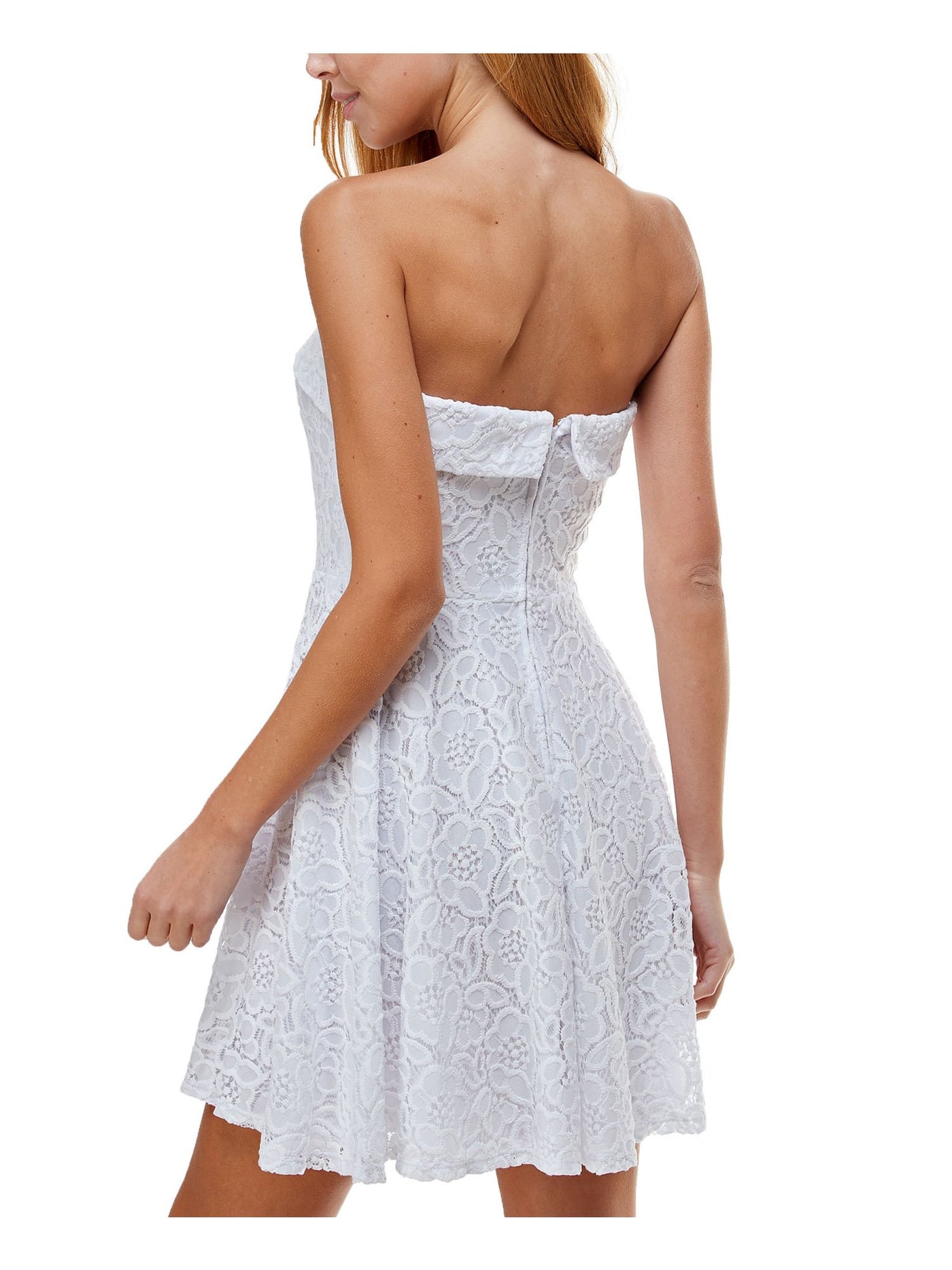 CITY STUDIO Womens White Zippered Lace Sleeveless Strapless Short Evening Fit + Flare Dress 11