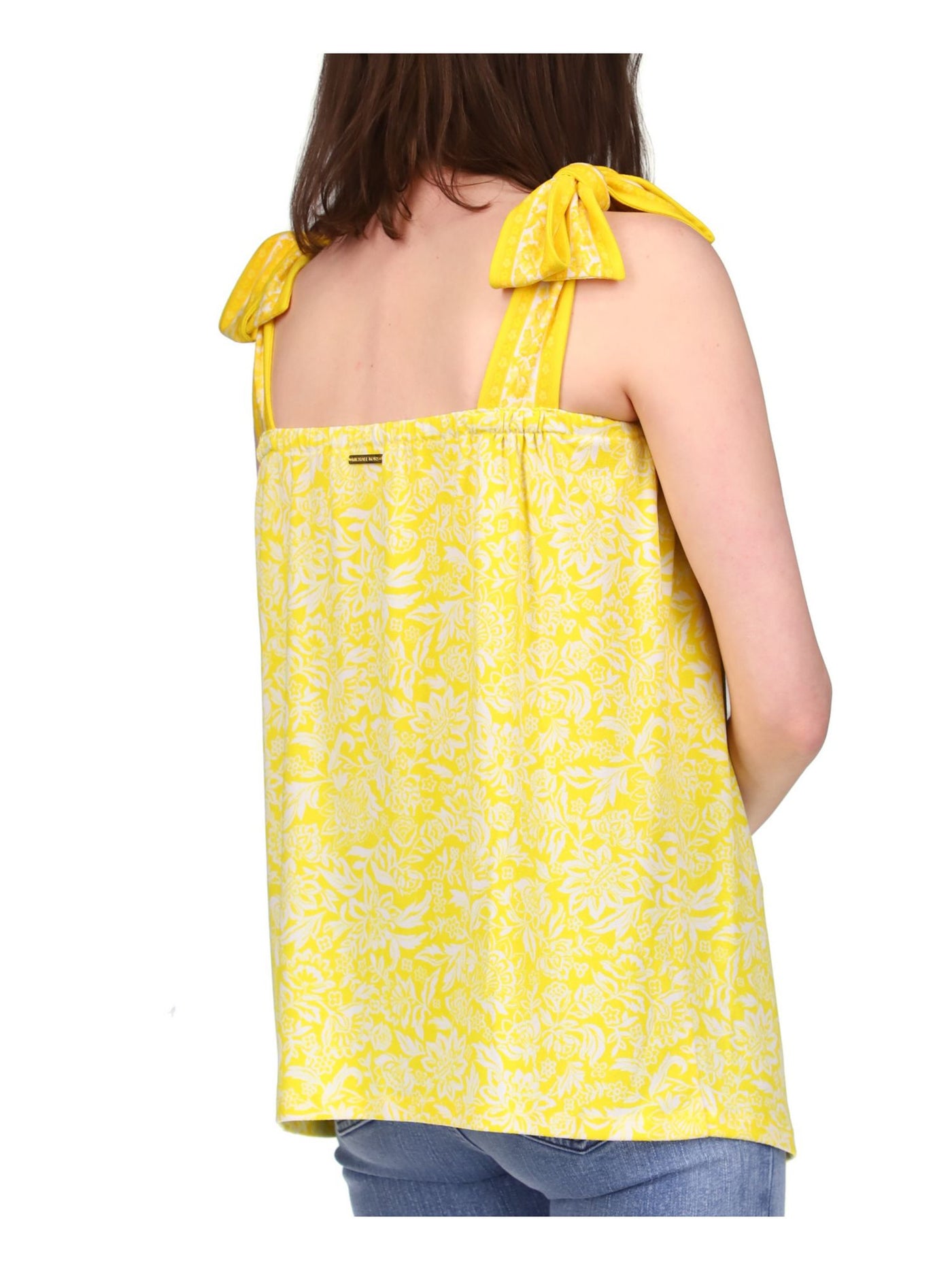 MICHAEL MICHAEL KORS Womens Yellow Tie Floral Sleeveless Square Neck Top XS