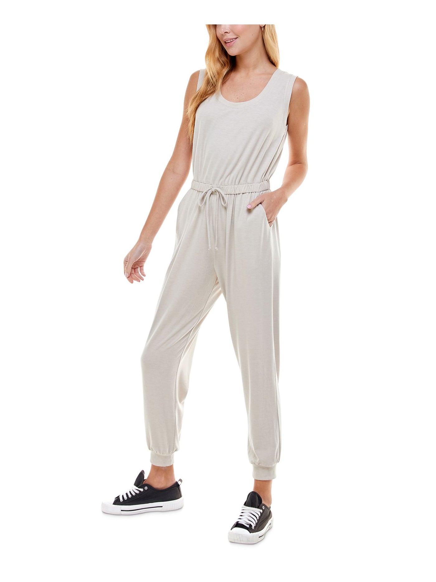 KINGSTON GREY Womens Beige Sleeveless Scoop Neck Lounge Jumpsuit Juniors M