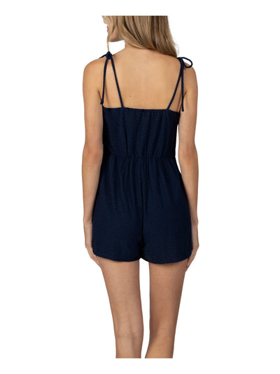 SPEECHLESS Womens Navy Stretch Eyelet Short Length Tie Straps Sleeveless Square Neck Romper XXL