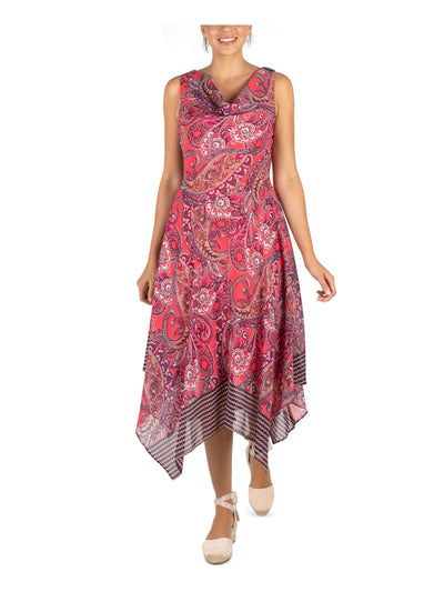 SIGNATURE BY ROBBIE BEE Womens Pink Printed Sleeveless Cowl Neck Midi Party Sheath Dress Petites 6P