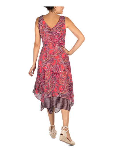 SIGNATURE BY ROBBIE BEE Womens Pink Printed Sleeveless Cowl Neck Midi Party Sheath Dress Petites 6P