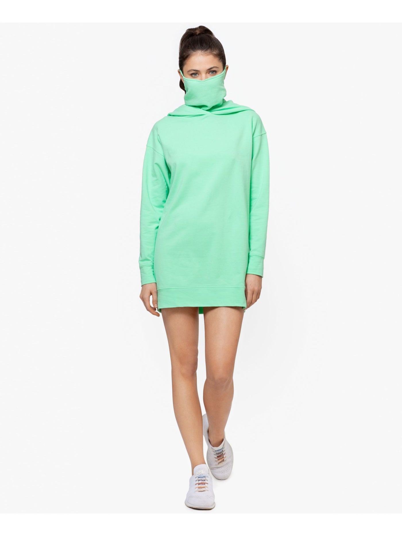BAM BY BETSY & ADAM Womens Green Stretch Long Sleeve Crew Neck Short Tunic Dress S