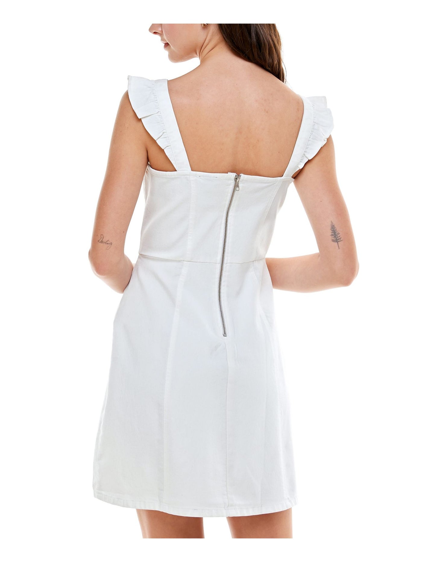 PLANET GOLD Womens White Stretch Zippered Sleeveless Square Neck Short Sheath Dress L