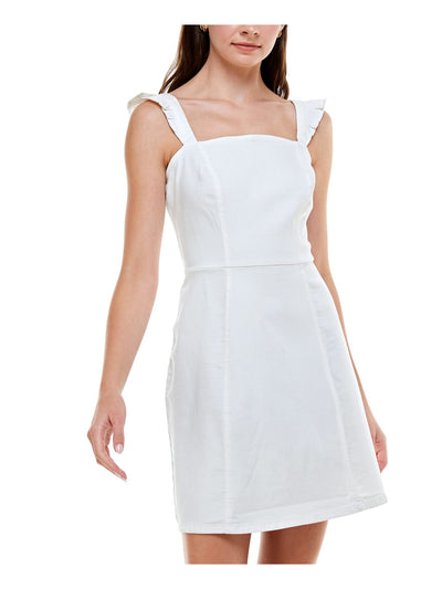 PLANET GOLD Womens White Stretch Zippered Sleeveless Square Neck Short Sheath Dress M