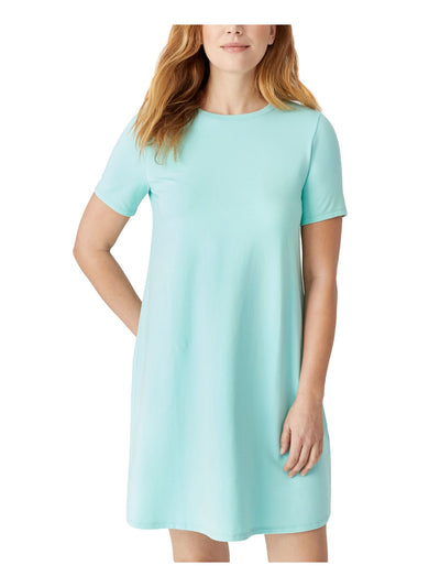 EILEEN FISHER Womens Aqua Stretch Short Sleeve Crew Neck Short Shift Dress XXS