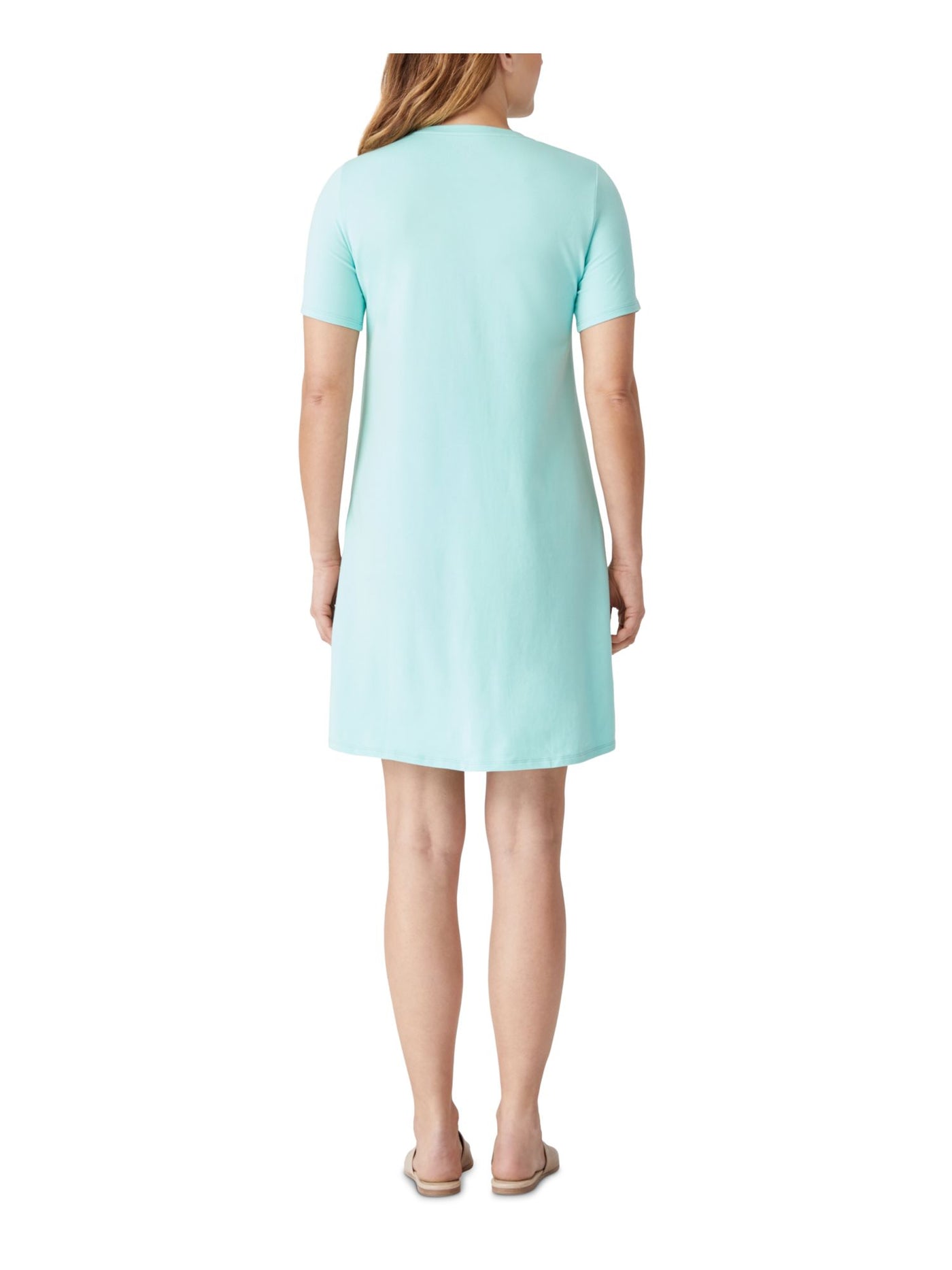 EILEEN FISHER Womens Aqua Stretch Short Sleeve Crew Neck Short Shift Dress M