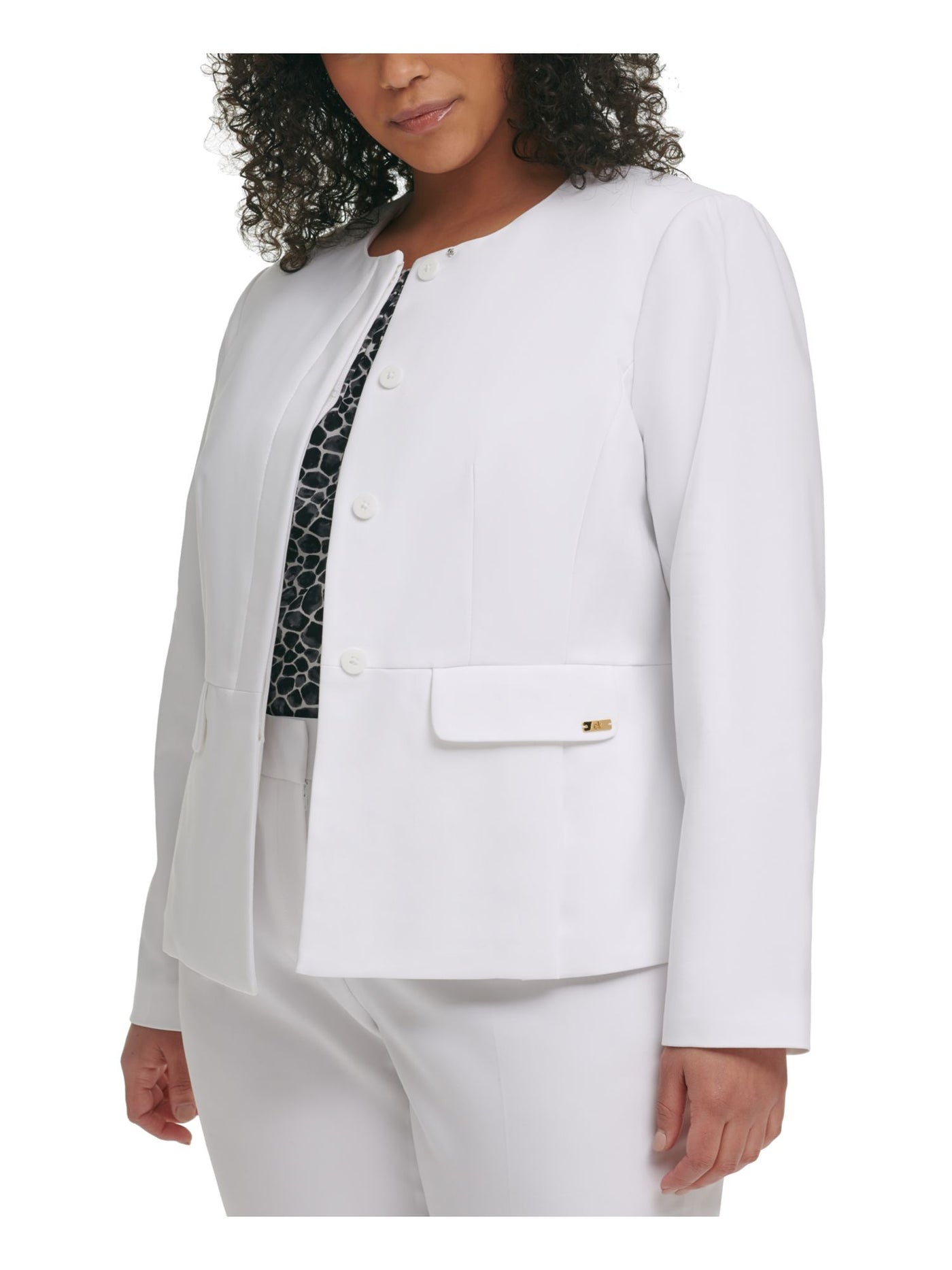 CALVIN KLEIN Womens White Wear To Work Blazer Jacket Plus 18W