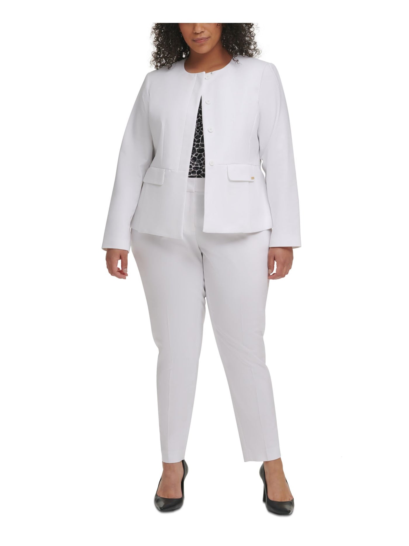 CALVIN KLEIN Womens White Wear To Work Blazer Jacket Plus 18W