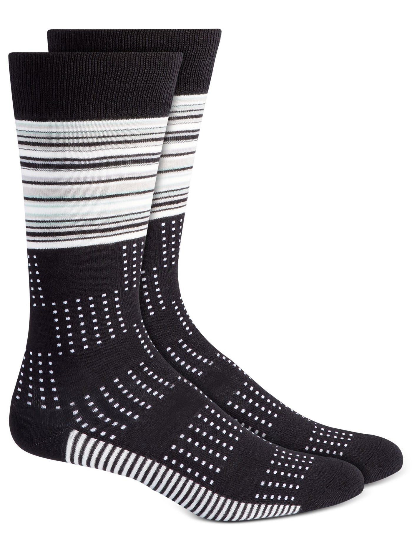 ALFATECH BY ALFANI Mens Black Striipe Dot Dress Crew Socks 7-12