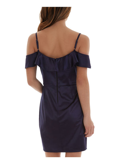 BCX DRESS Womens Navy Stretch Zippered Asymmetrical Ruffle Short Sleeve Off Shoulder Above The Knee Party Body Con Dress 5