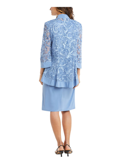 R&M RICHARDS Womens Light Blue Embroidered Open Front Floral Wear To Work Duster Jacket 12