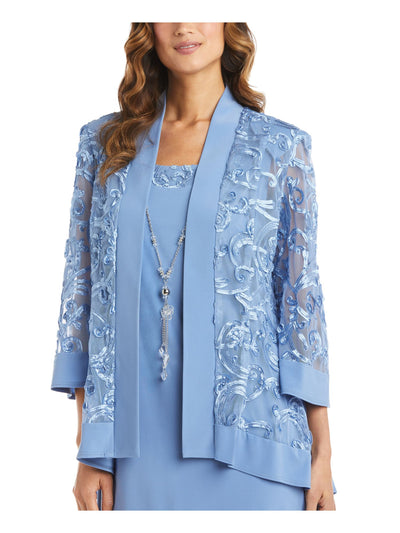 R&M RICHARDS Womens Light Blue Embroidered Open Front Floral Wear To Work Duster Jacket 8