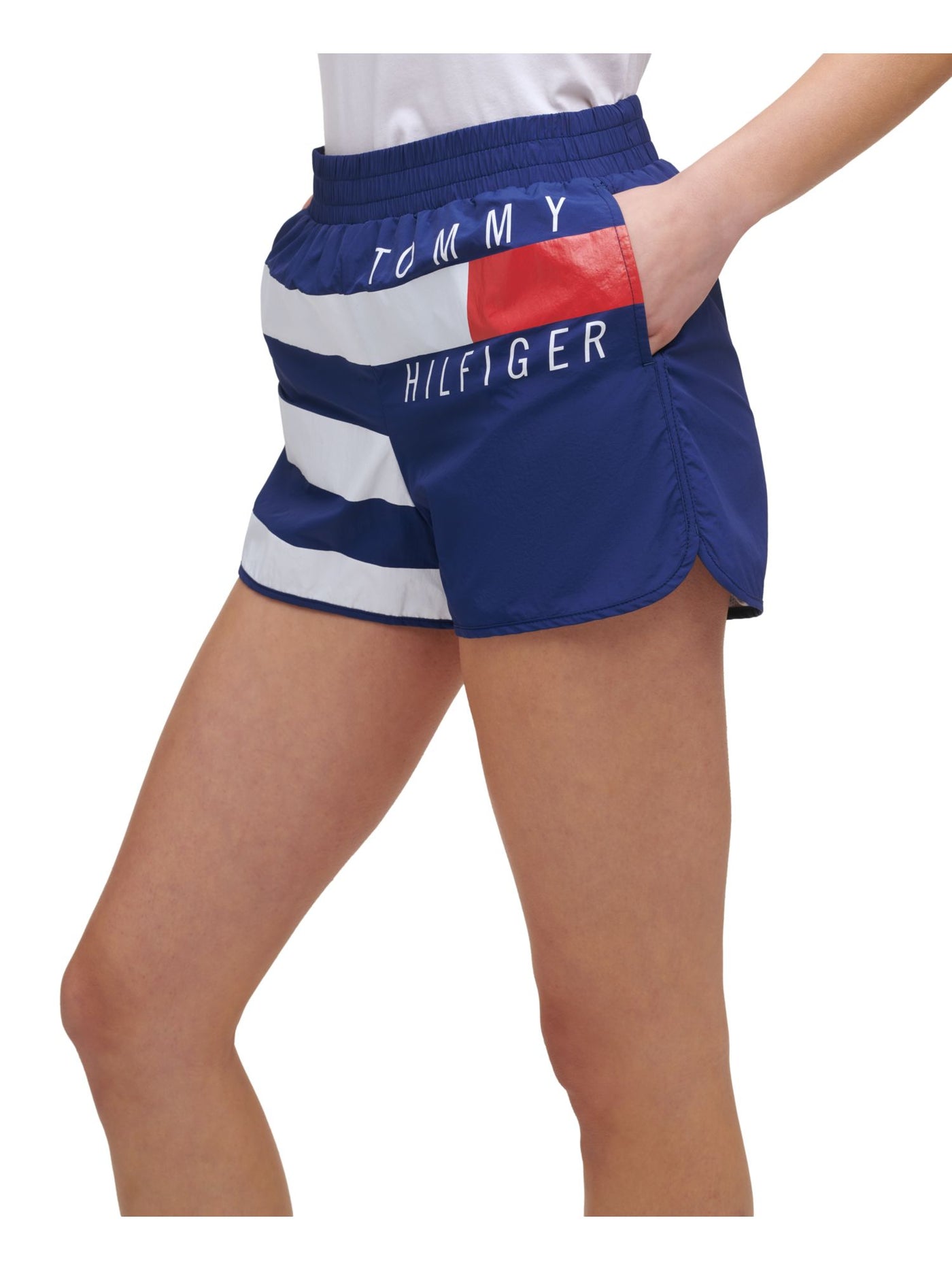 TOMMY HILFIGER Womens Navy Stretch Striped Active Wear Shorts M