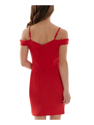 BCX DRESS Womens Red Stretch Zippered Notched V Asymmetrical Hem Sleeveless Off Shoulder Above The Knee Party Body Con Dress 5