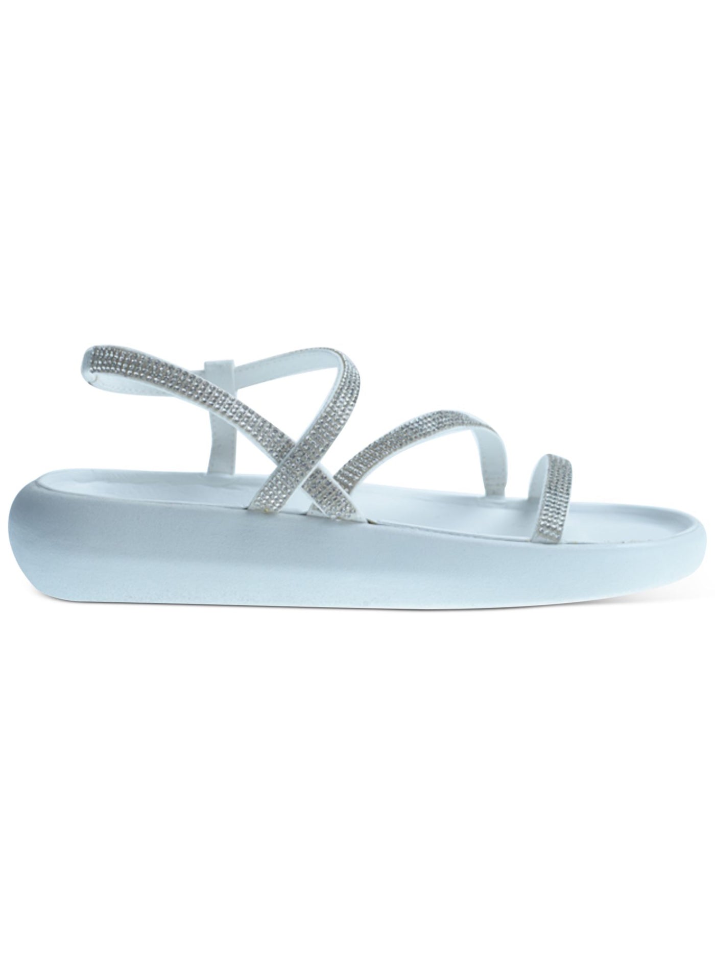 WILD PAIR Womens White Rhinestone Strappy Prudence Round Toe Slip On Slingback Sandal 8 M