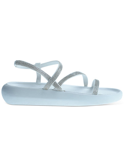 WILD PAIR Womens White Rhinestone Strappy Prudence Round Toe Slip On Slingback Sandal 8 M