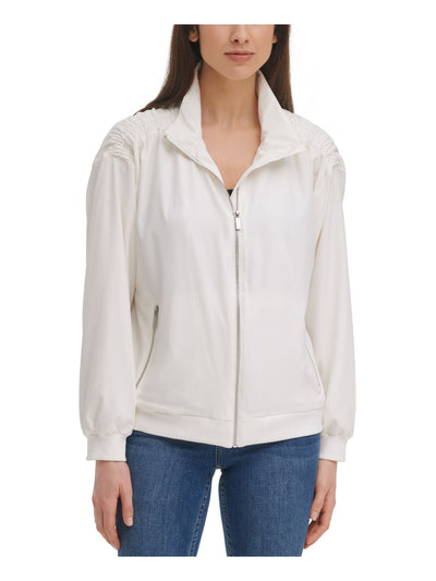 CALVIN KLEIN Womens Stretch Pocketed Shirred Lightweight Zip Up Jacket