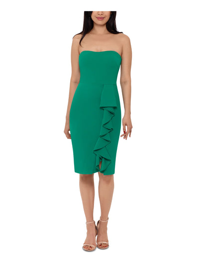 BETSY & ADAM Womens Green Zippered Darted Side-ruffle Slitted Lined Sleeveless Strapless Knee Length Party Sheath Dress 4