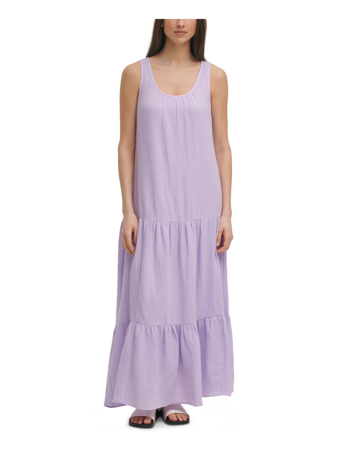 CALVIN KLEIN Womens Purple Sleeveless Scoop Neck Shift Dress S