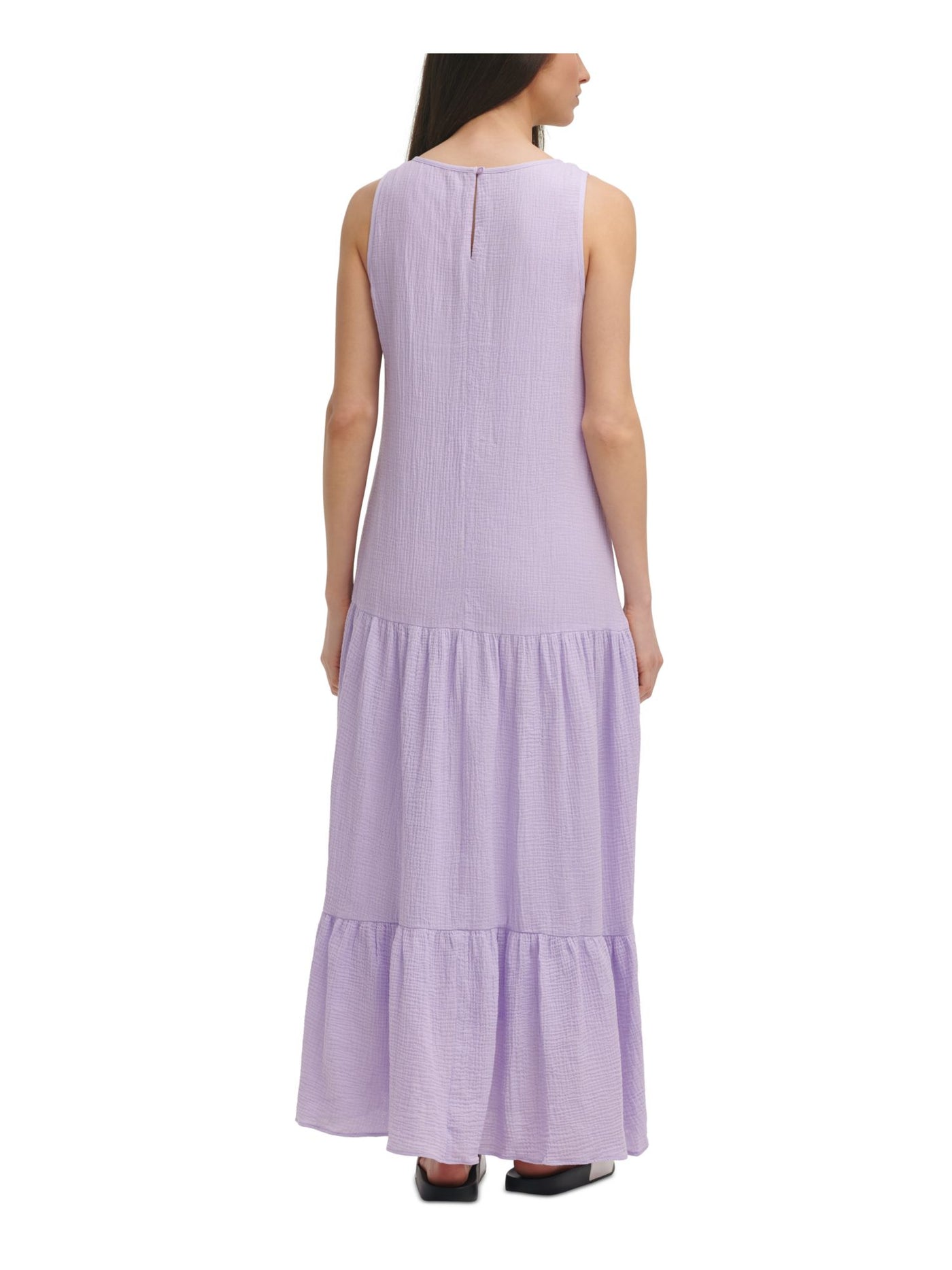 CALVIN KLEIN Womens Purple Sleeveless Scoop Neck Shift Scoop Neck Dress S