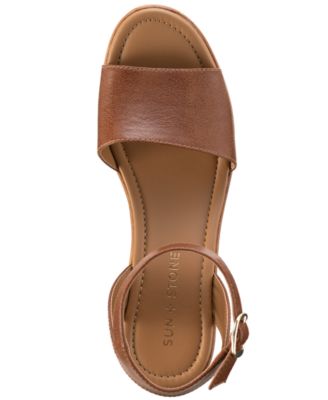 SUN STONE Womens Brown 1" Platform Strappy Ankle Strap Adjustable Audreey Round Toe Wedge Buckle Slingback Sandal 10 M