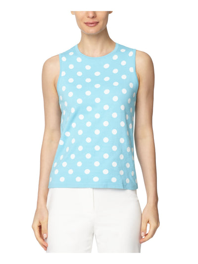 ANNE KLEIN Womens Light Blue Ribbed Polka Dot Sleeveless Crew Neck Sweater S