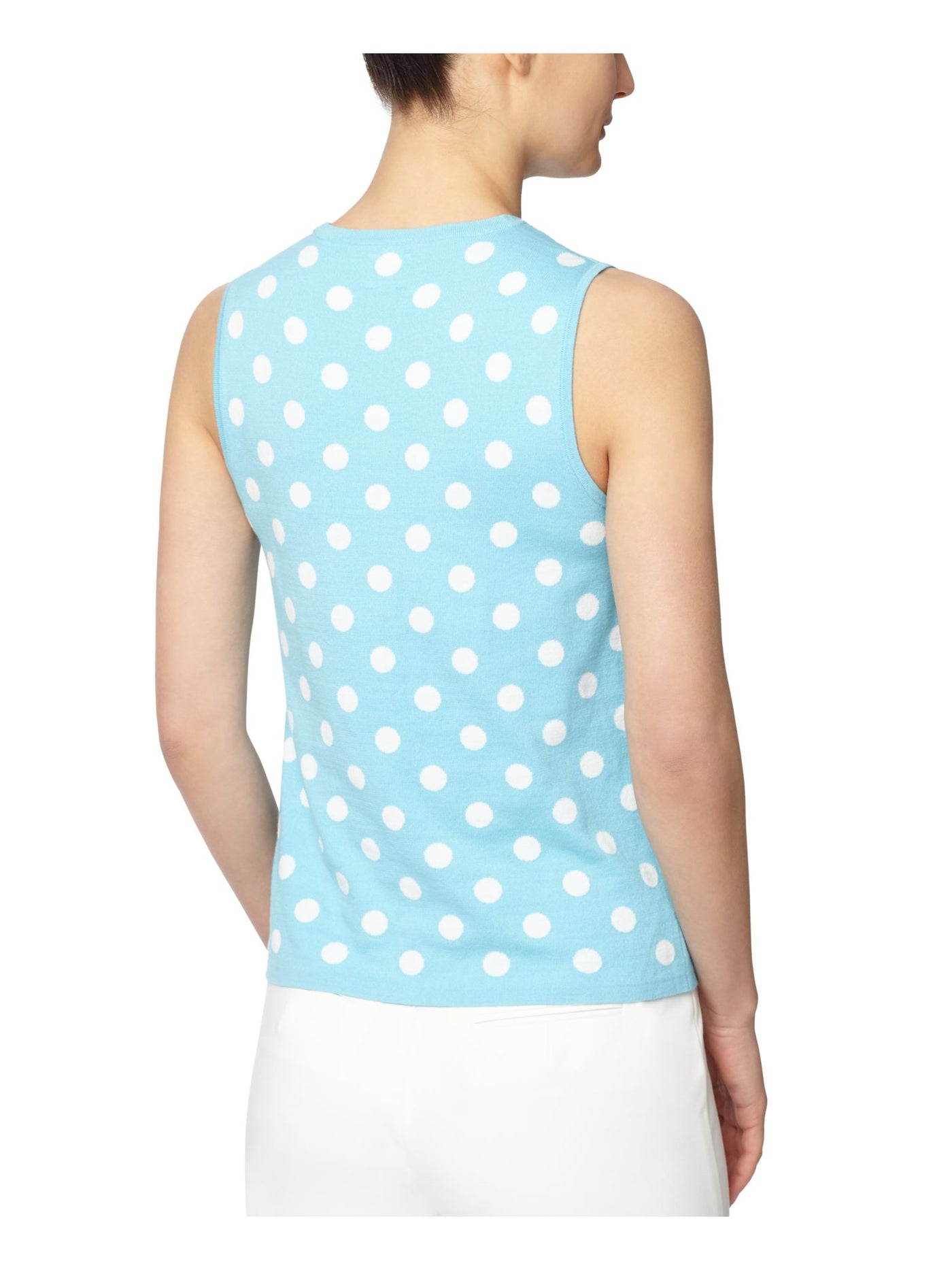 ANNE KLEIN Womens Light Blue Ribbed Polka Dot Sleeveless Crew Neck Sweater S