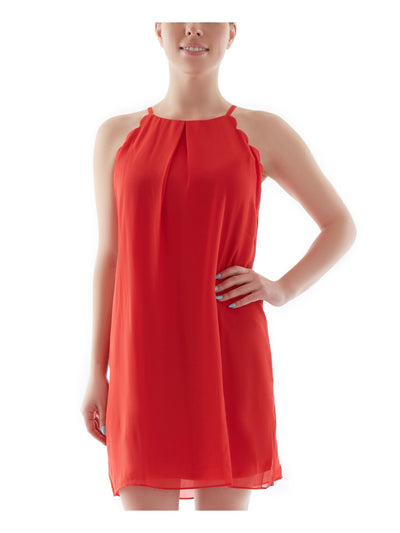 BCX DRESS Womens Red Scalloped Keyhole-back Sleeveless Halter Short Party Shift Dress S
