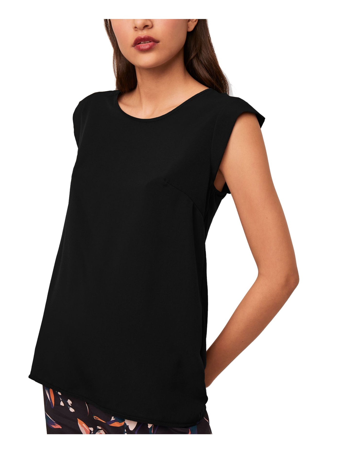 FRENCH CONNECTION Womens Black Cap Sleeve Round Neck Top L