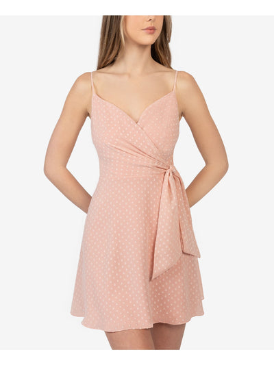 B DARLIN Womens Pink Polka Dot Spaghetti Strap Surplice Neckline Mini Evening Fit + Flare Dress 15\16