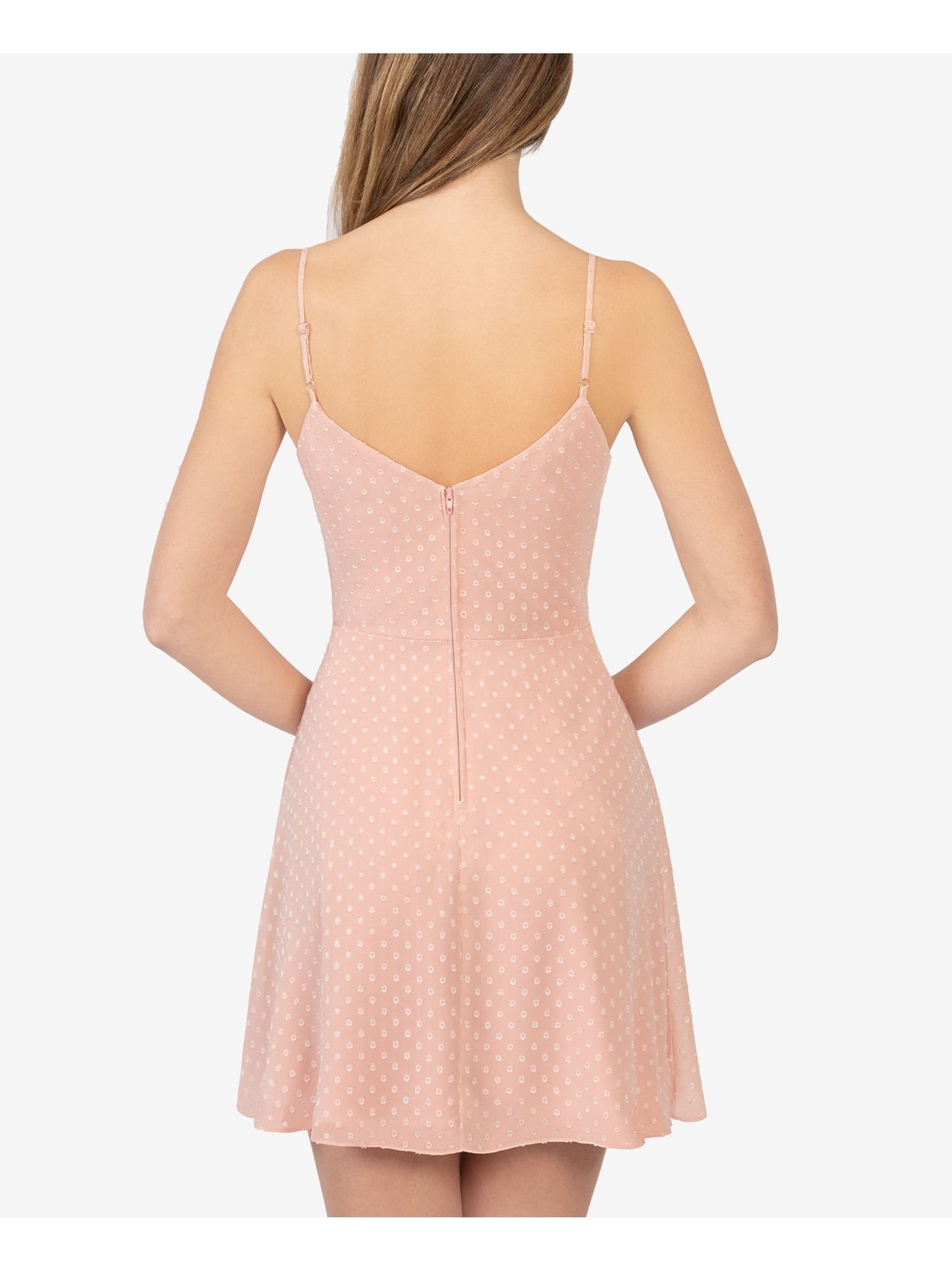 B DARLIN Womens Pink Polka Dot Spaghetti Strap Surplice Neckline Mini Evening Fit + Flare Dress 13\14