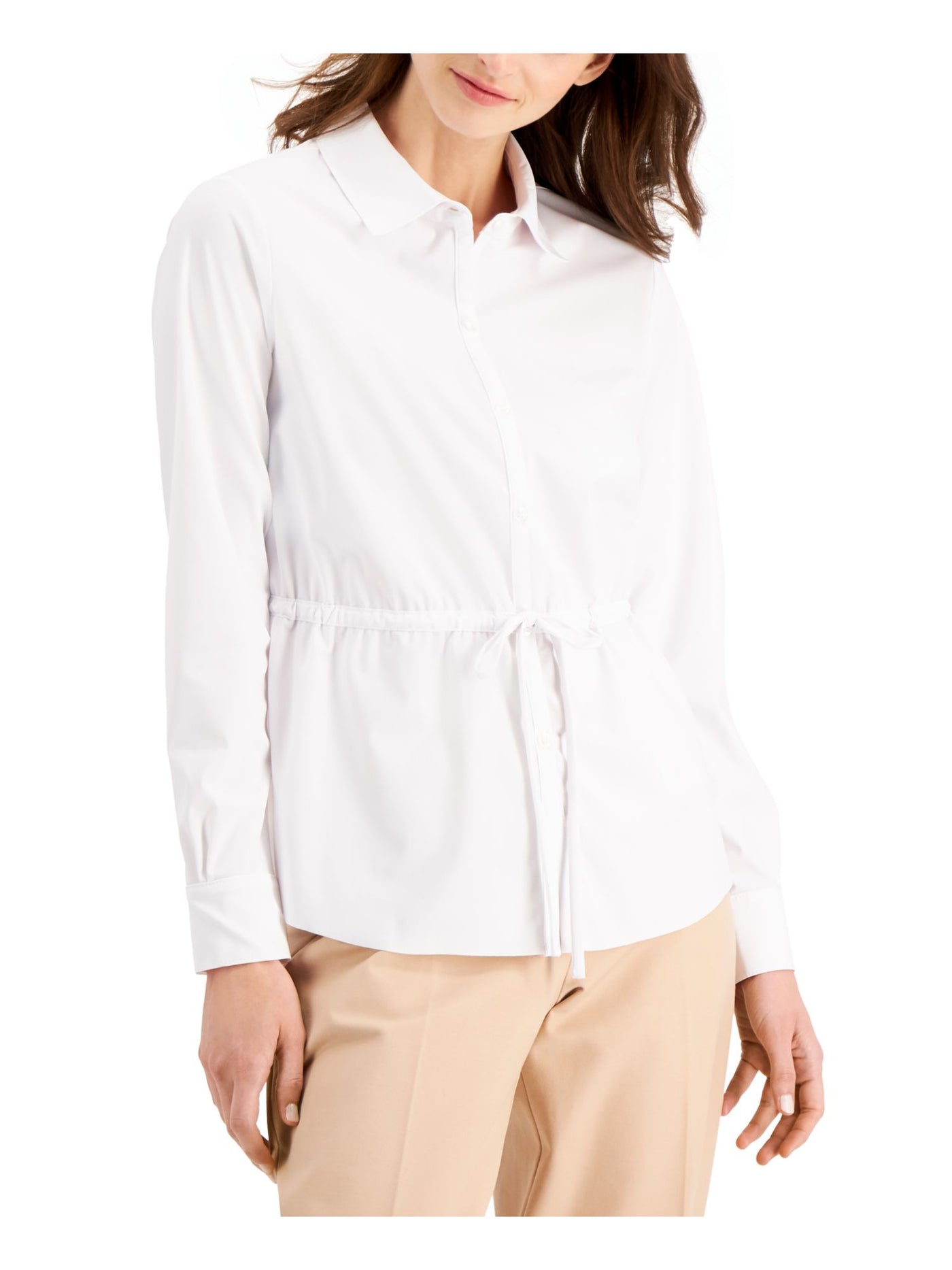 ALFANI Womens Tie Cuffed Collared Wear To Work Button Up Top