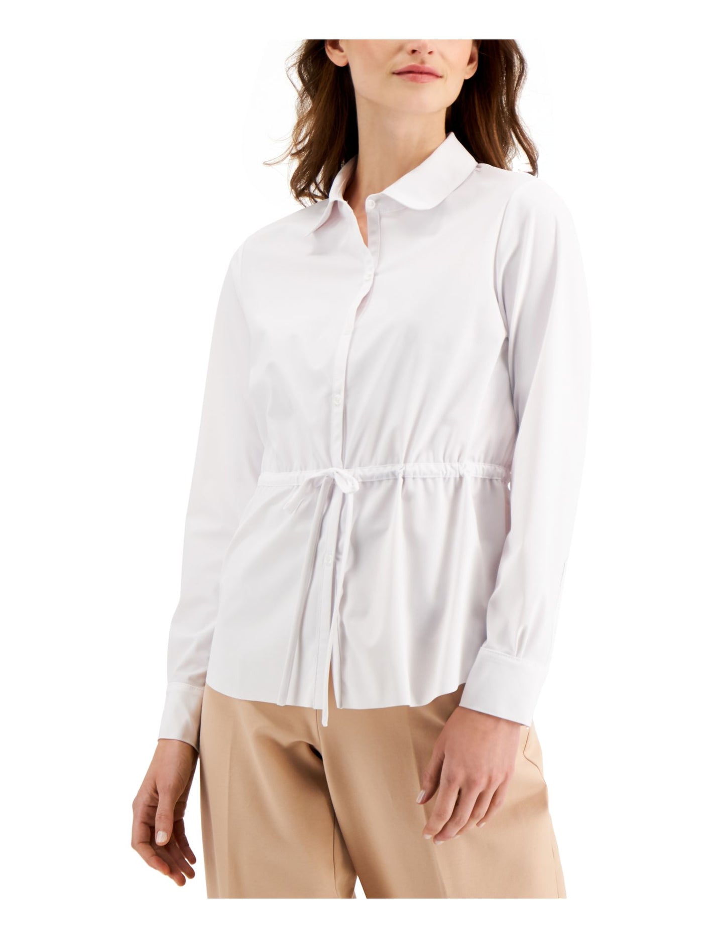 ALFANI Womens White Tie Cuffed Collared Button Up Top Size: XXL