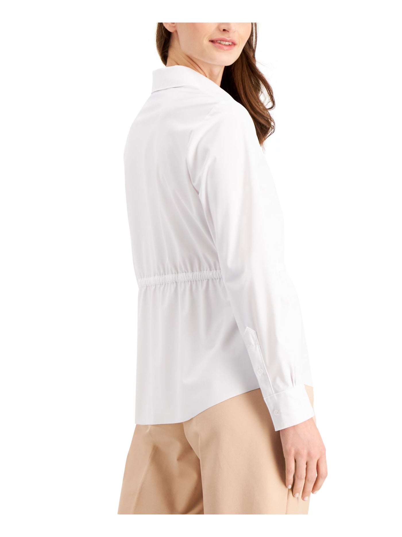 ALFANI Womens Tie Cuffed Collared Wear To Work Button Up Top