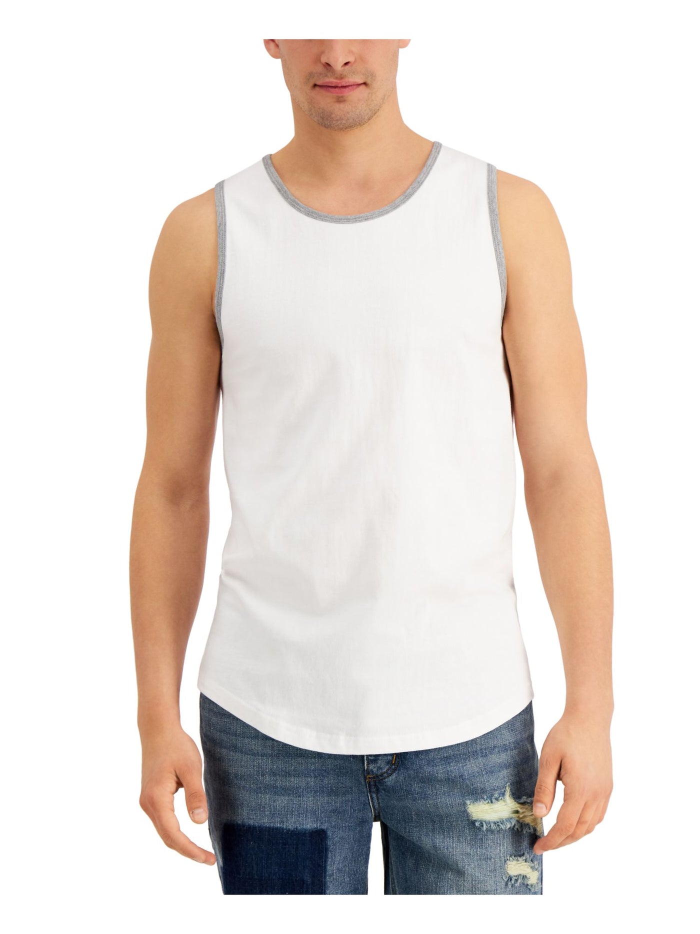 UNIVIBE Mens Ringer White Lightweight, Scoop Neck Stretch Tank Top XL