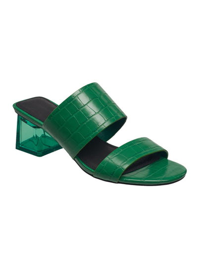 FRENCH CONNECTION Womens Green Solid Croc Clear Heel Goring Cushioned Round Toe Block Heel Slip On Dress Heeled Sandal 9.5