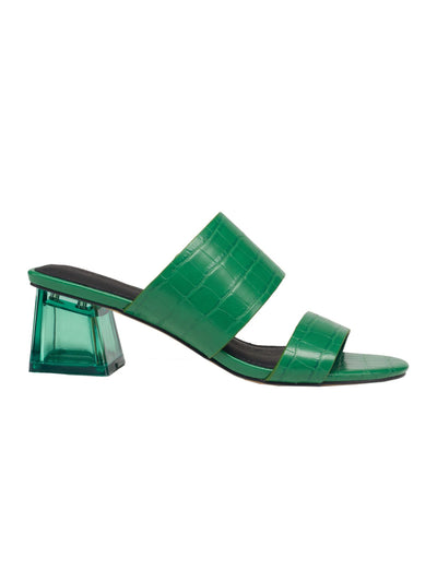 FRENCH CONNECTION Womens Green Solid Croc Clear Heel Goring Cushioned Round Toe Block Heel Slip On Dress Heeled Sandal 9.5